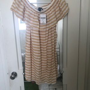 Yellow striped off the shoulder dress